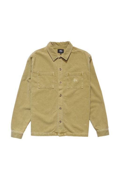 Stussy Mens Henry Cord LS Shirts Green - RTSLK0156